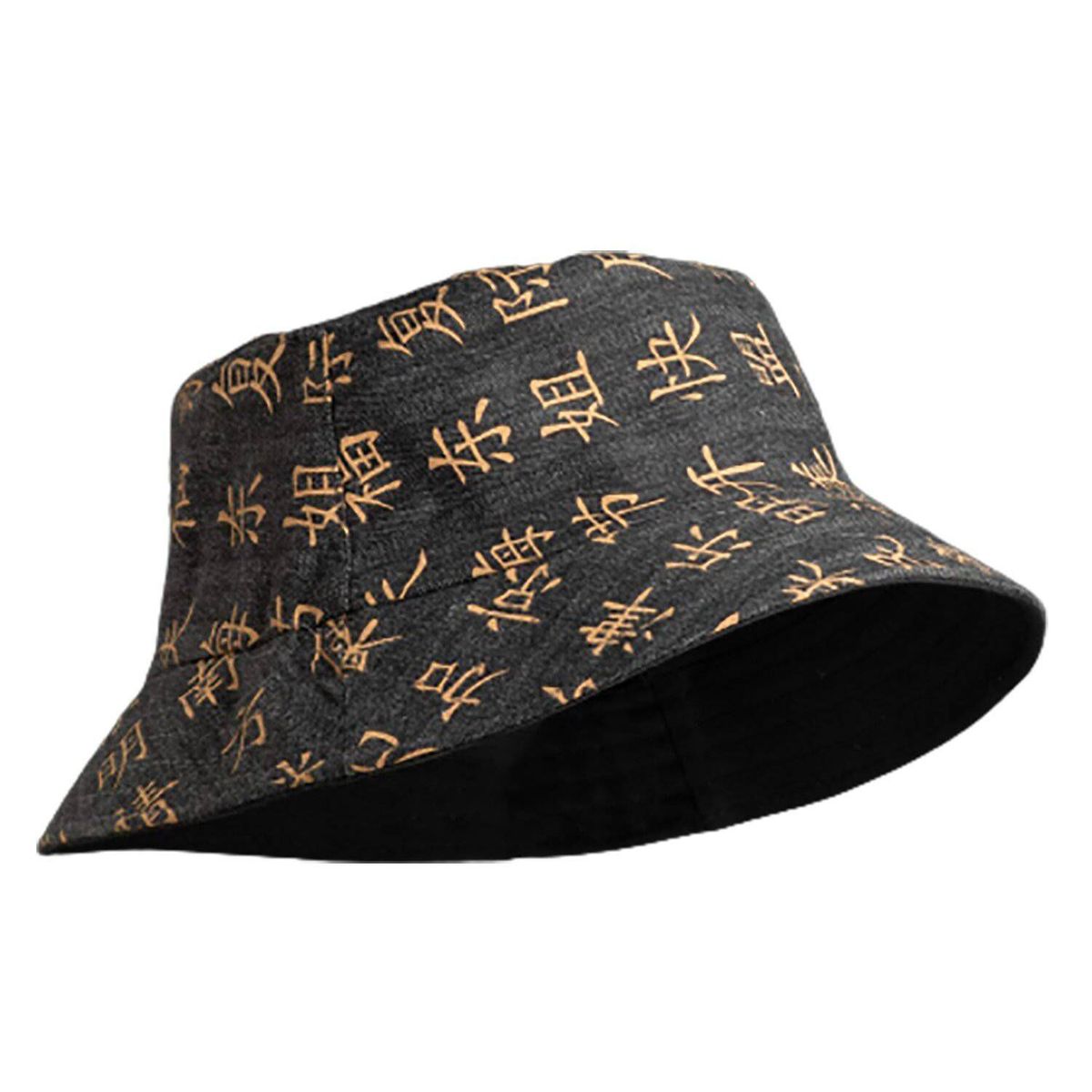 TODO GORROS PERU - Bucket hat reversible diseño letras chinas ocre  - TODO GORROS PERU