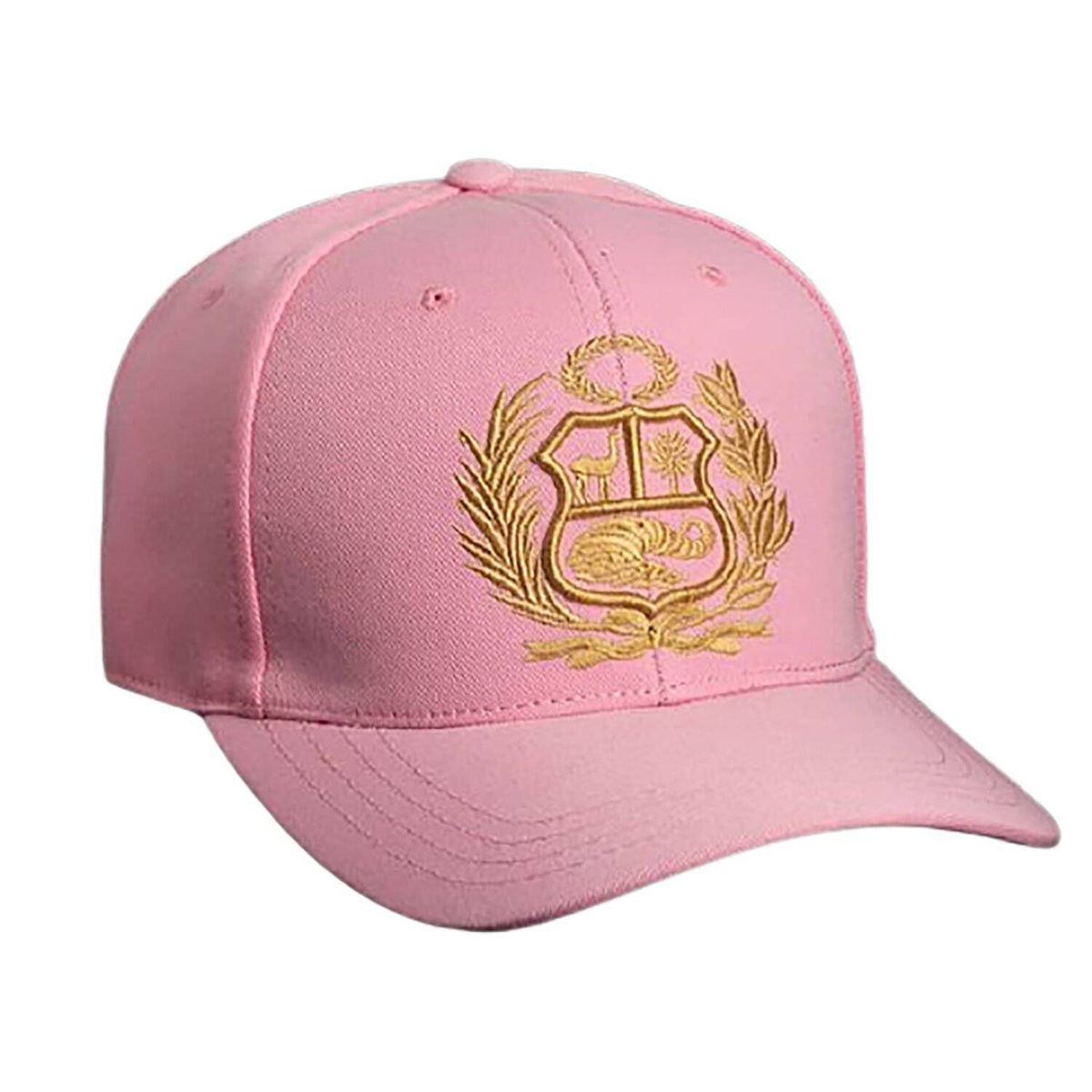 TODO GORROS PERU - Gorra Perú rosada con escudo dorado - TODO GORROS PERU