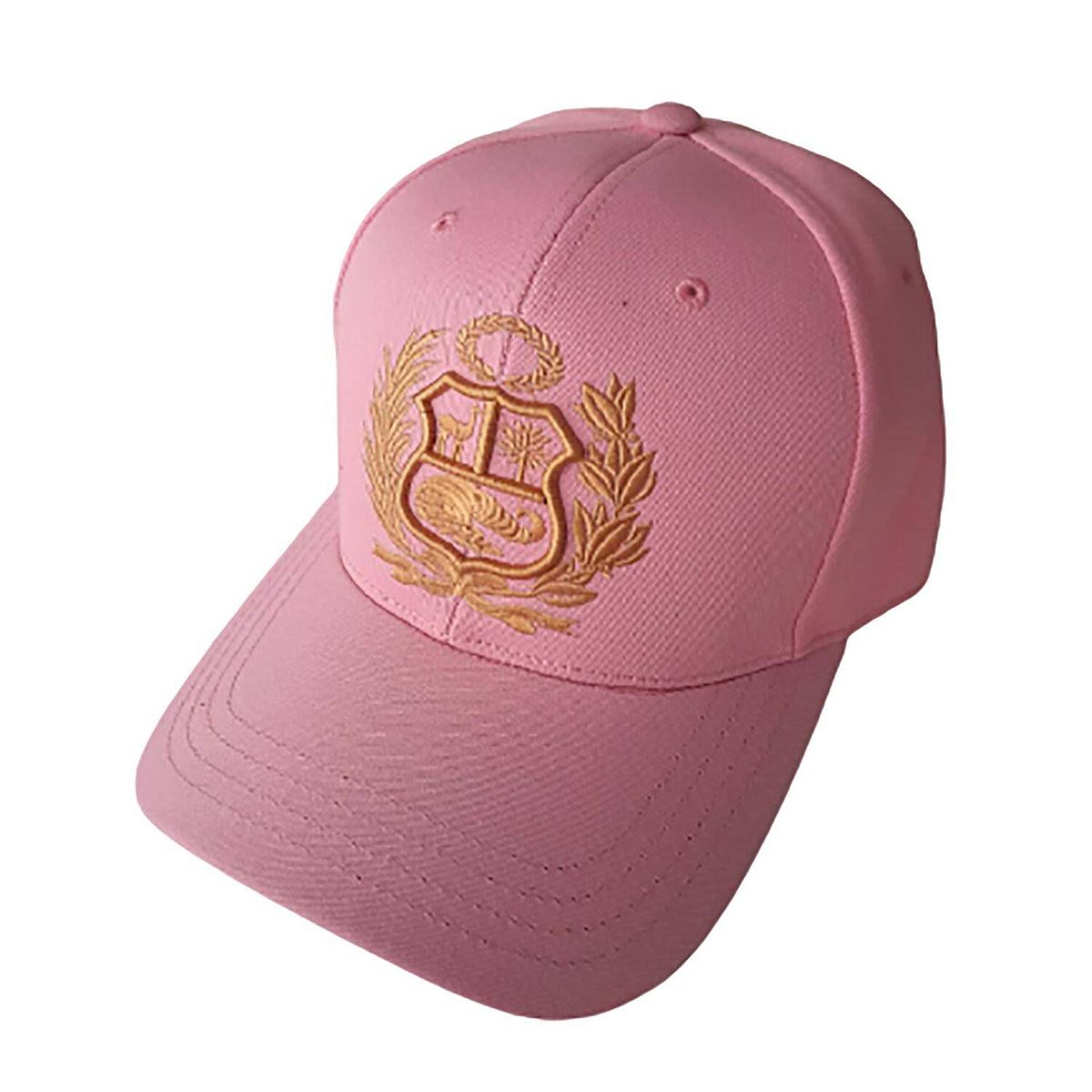 TODO GORROS PERU - Gorra Perú rosada con escudo dorado - TODO GORROS PERU