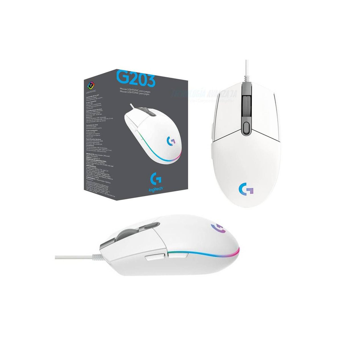 LOGITECH - Mouse logitech g203 lightsync rgb blanco