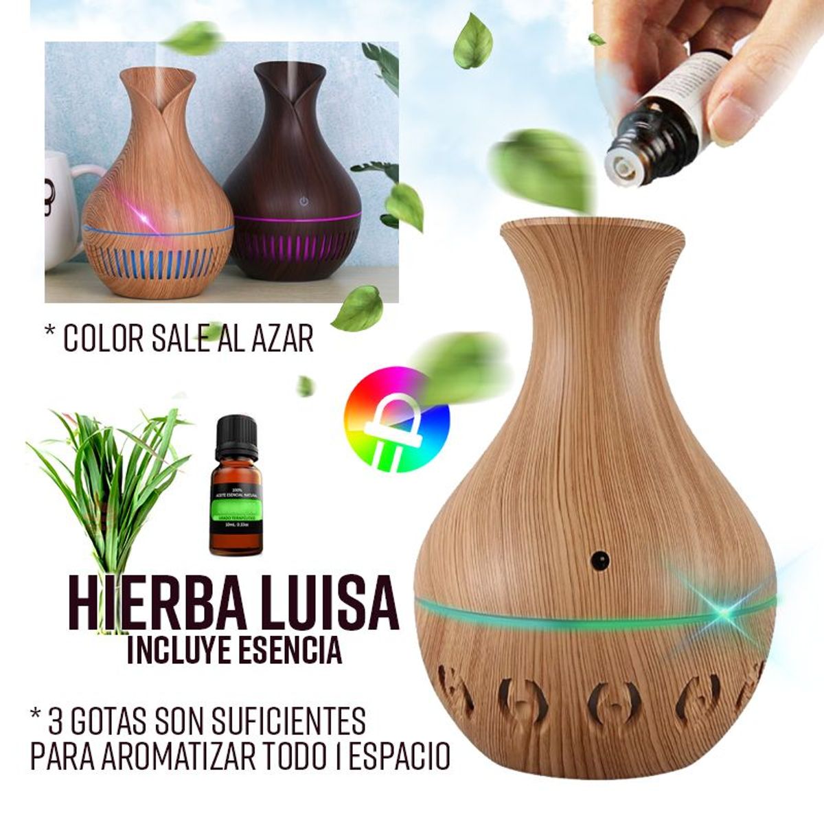 OEM - Humidificador Led Purificador con Esencia de Hierba Luisa aromaterapia