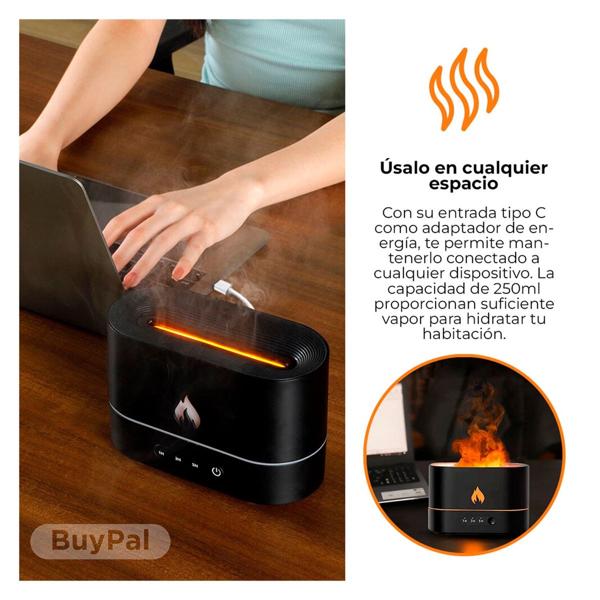 BUYPAL - Humificador Fuego Portatil Ultrasonico Vaporizador Aroma
