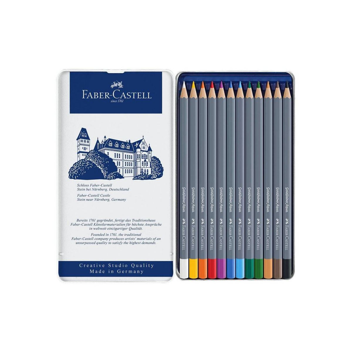 FABER-CASTELL - Colores Goldfaber x12 Acuarelable Estuche de Metal