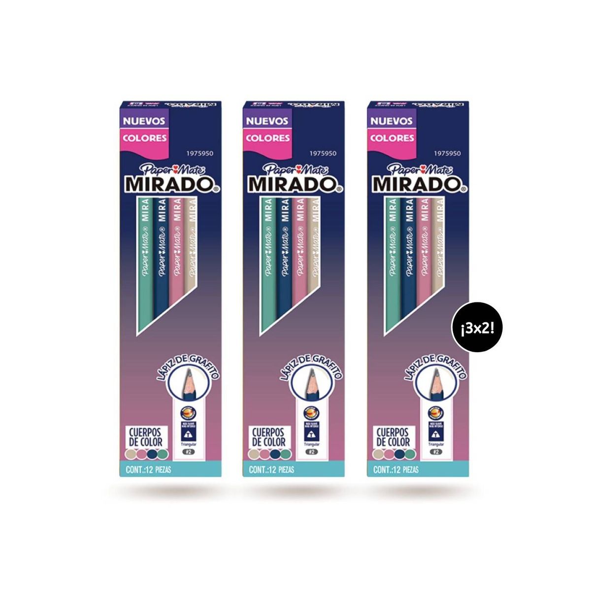 PAPER MATE - Pack 3x2 Lápiz Triangular n°2 Mirado Pastel