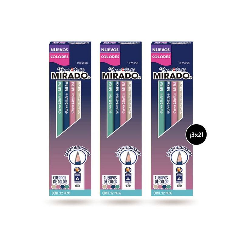 PAPER MATE - Pack 3x2 Lápiz Triangular n°2 Mirado Pastel