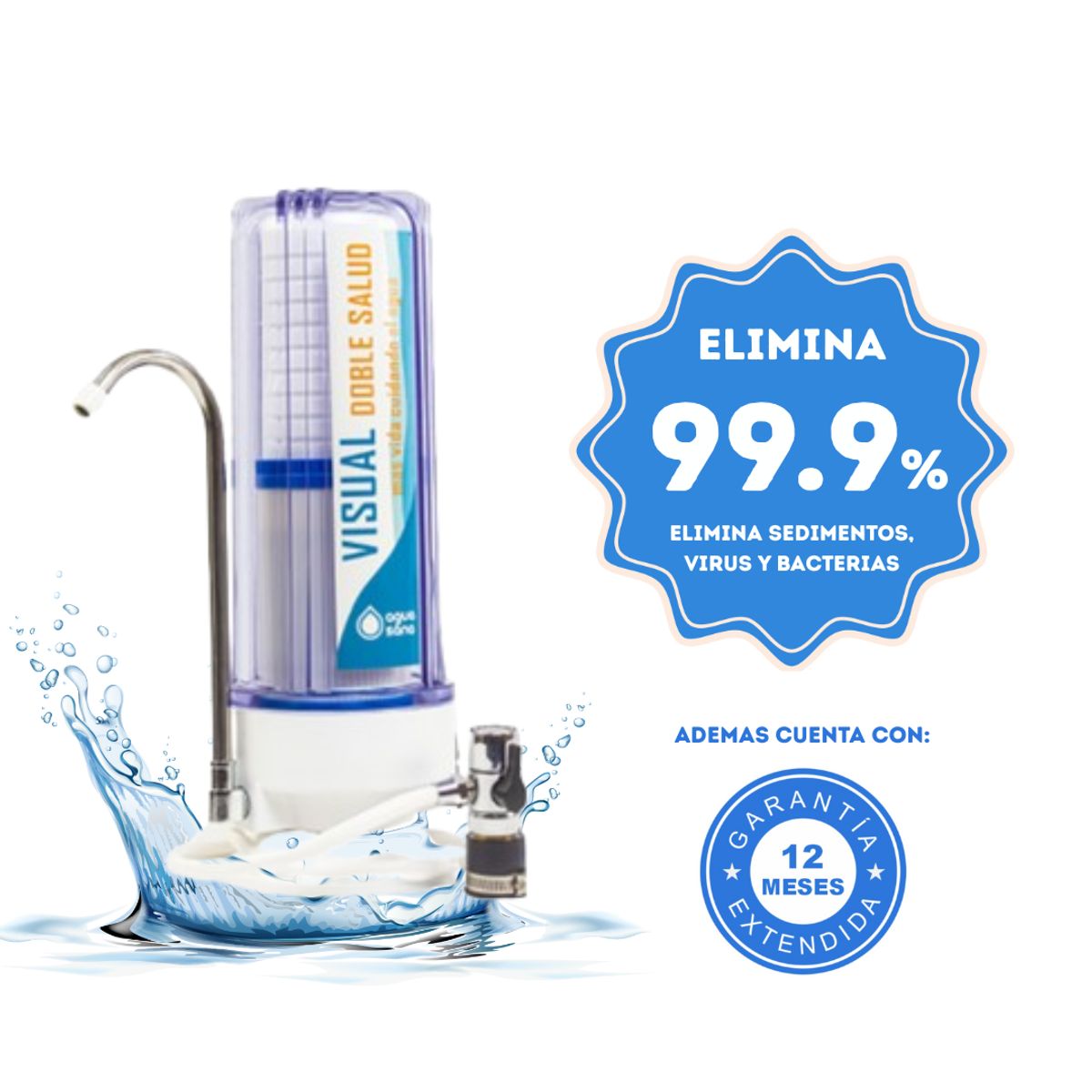 AGUA SANA - Filtro Purificador Visual Doble salud- Sobre Mesa