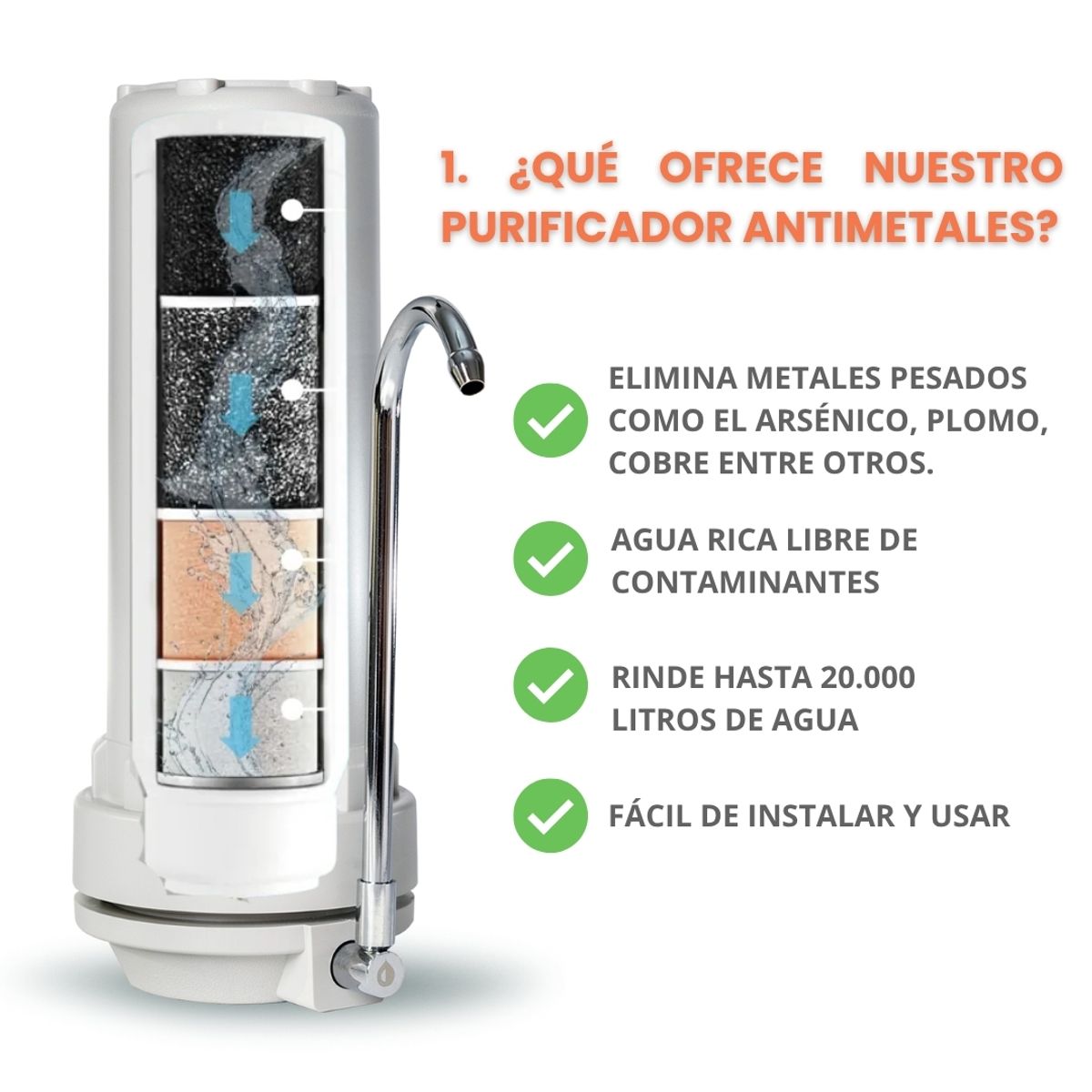 PURA - Filtro purificador de agua Antimetales  / para agua de pozo Sobre mesa
