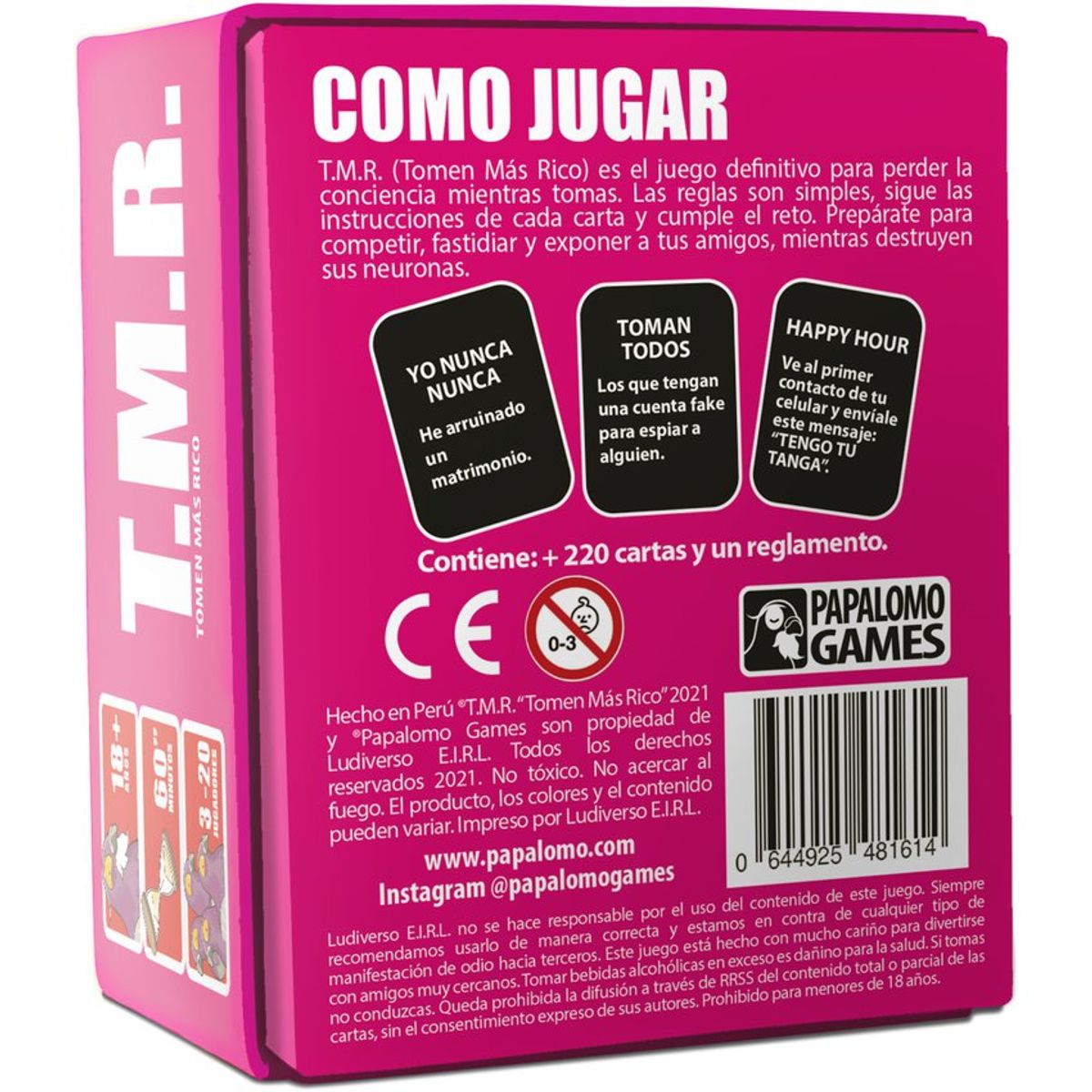 PAPALOMO GAMES - Juego de mesa tomen mas rico tmr - drink cards