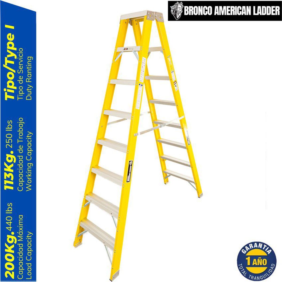 BRONCO AMERICAN - Escalera bronco american fibra de vidrio tijera doble de 8 pasos