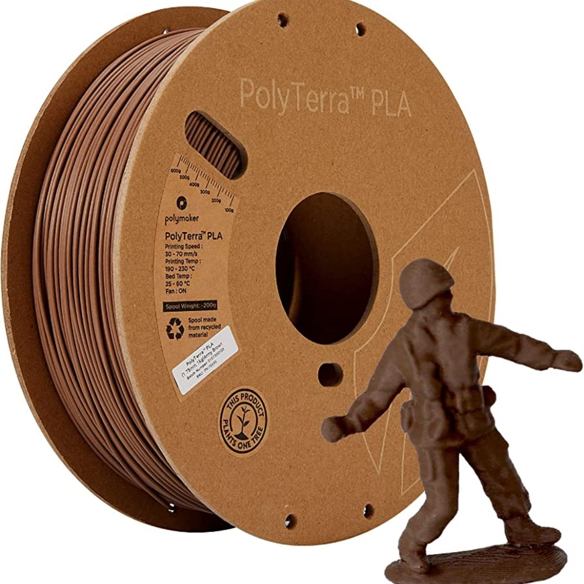 POLYMAKER - Filamento Polyterra PLA Marrón Militar 175mm 1Kg