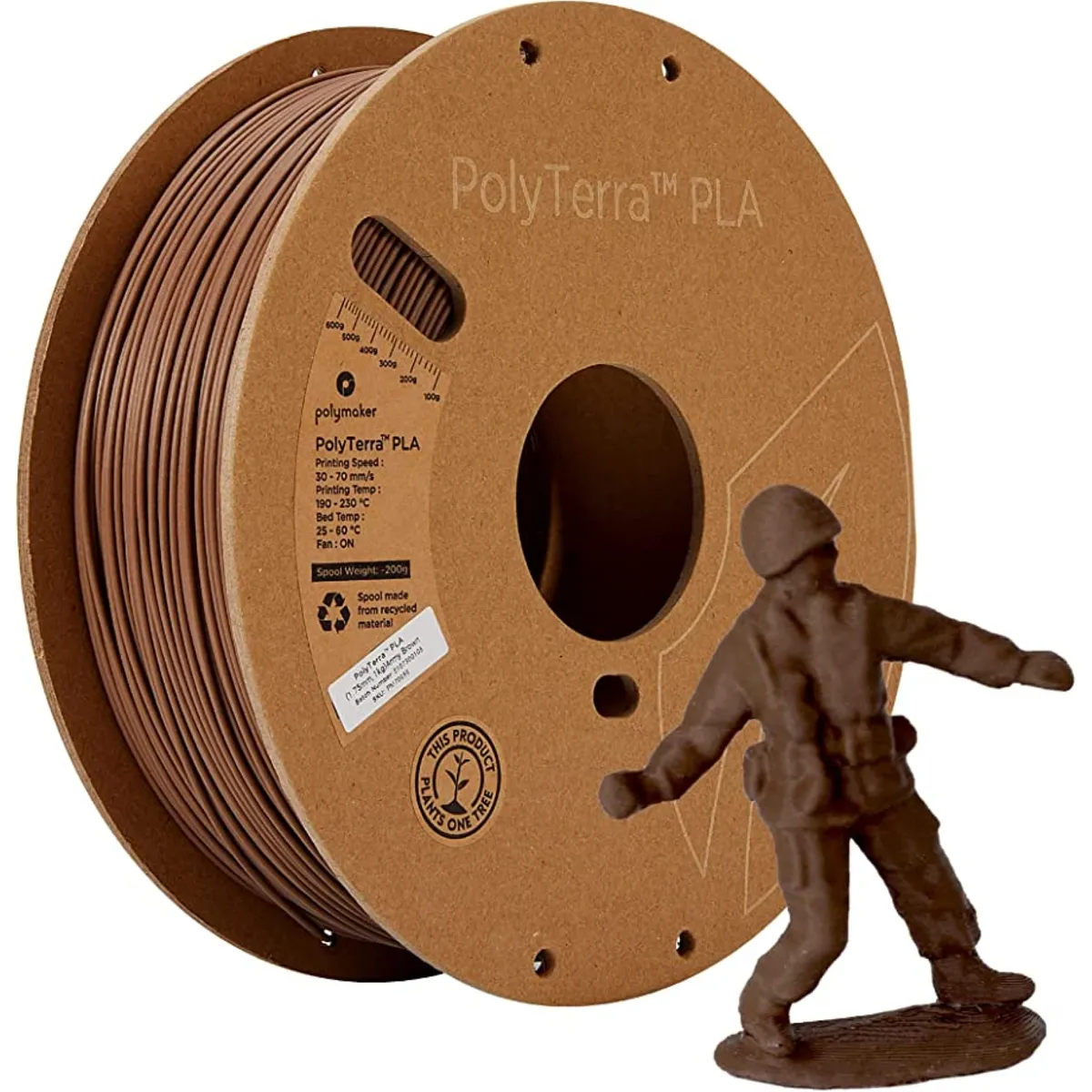 POLYMAKER - Filamento Polyterra PLA Marrón Militar 175mm 1Kg