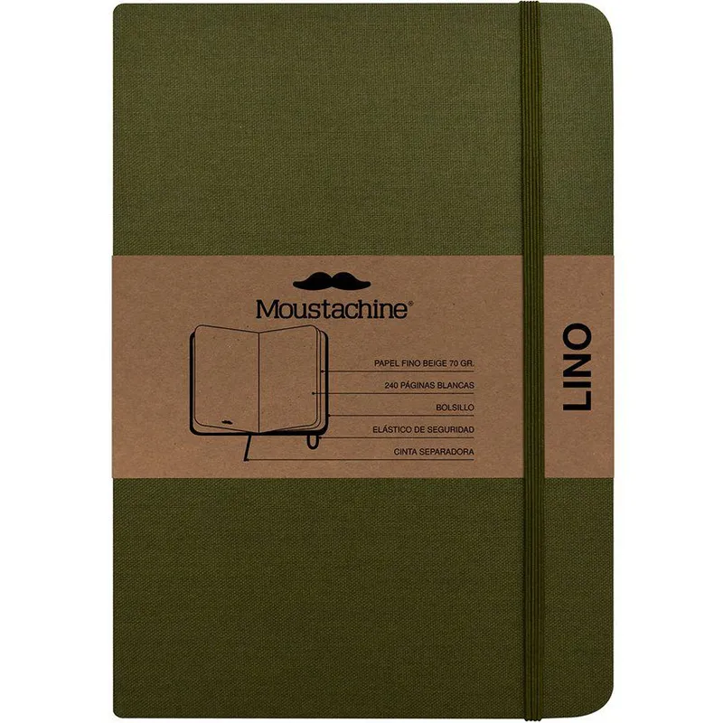 MOUSTACHINE - Libreta Moustachine Classic Lino Verde Militar Mediano A5