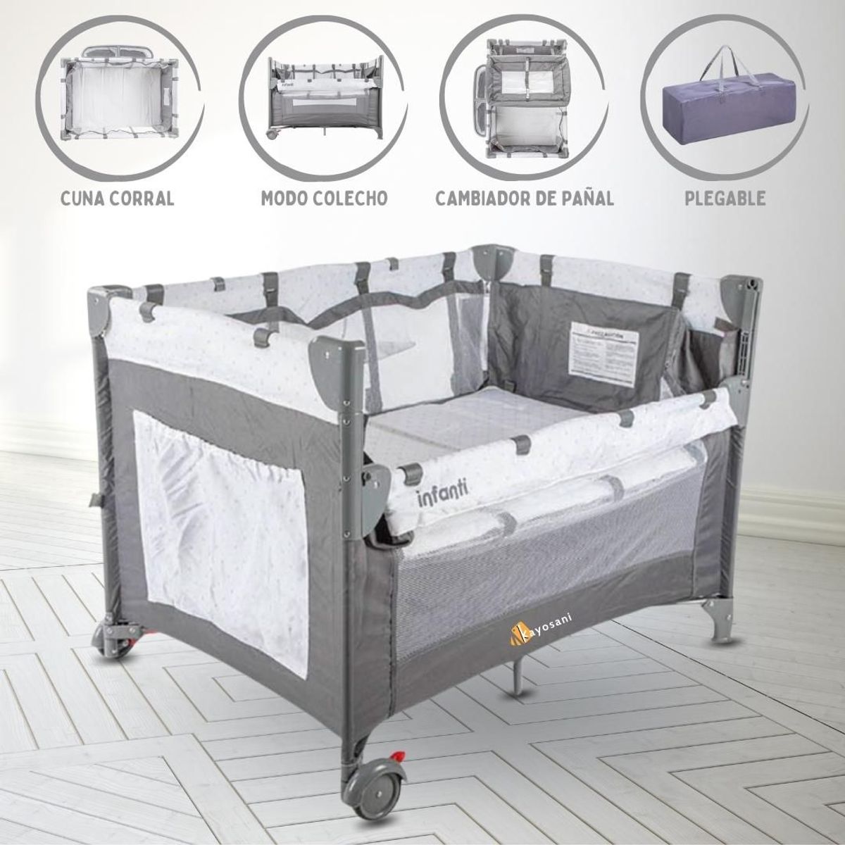 INFANTI - Cuna Corral ALWAYS TOGETHER Gray