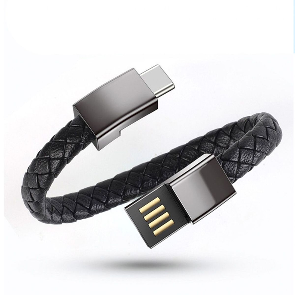 KREED - Brazalete Pulsera de Cuero Cable USB Tipo C - NEGRO