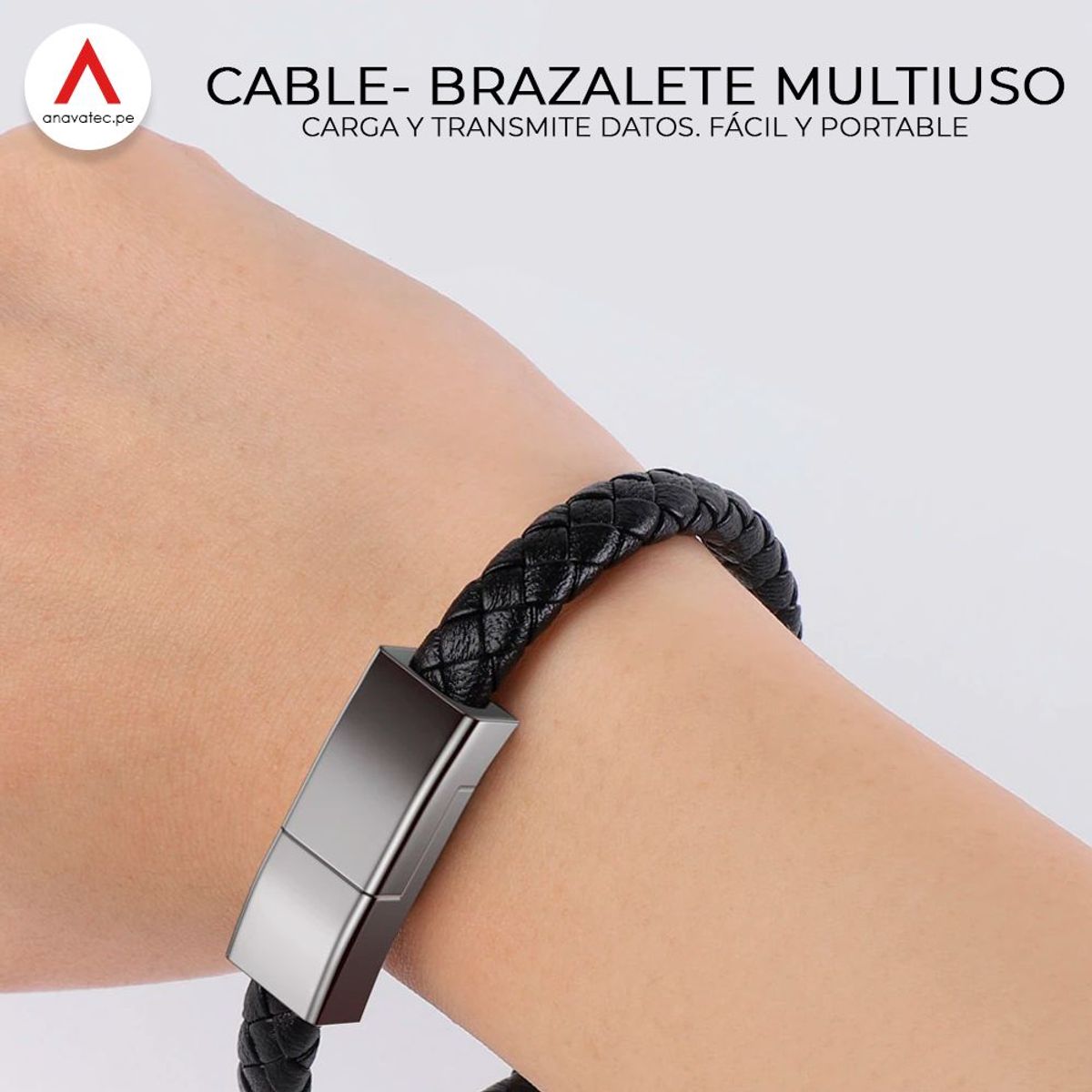 KREED - Brazalete Pulsera de Cuero Cable Usb Tipo C - BLANCO