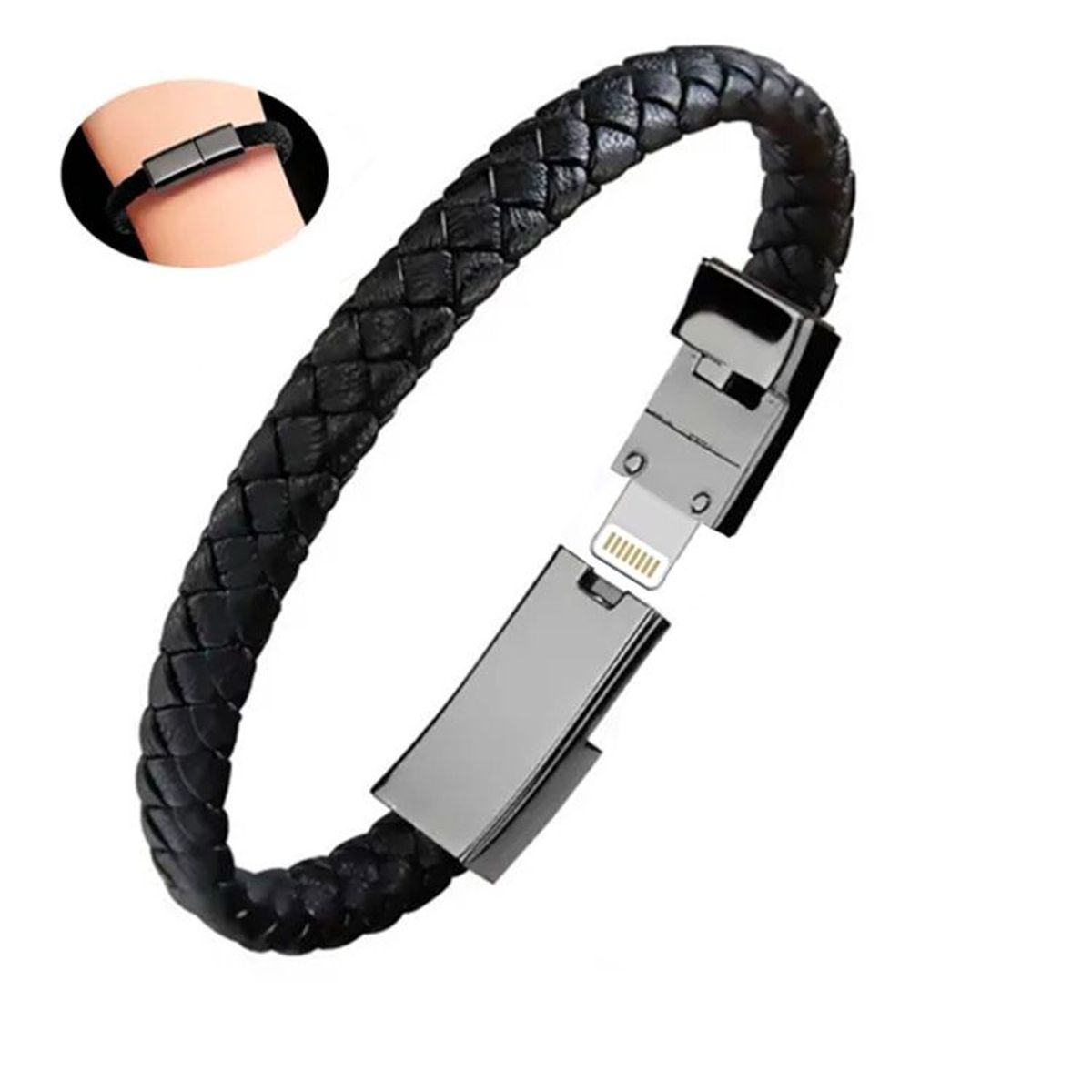 KREED - Brazalete  de Cuero Cable Lightning a USB - Negro