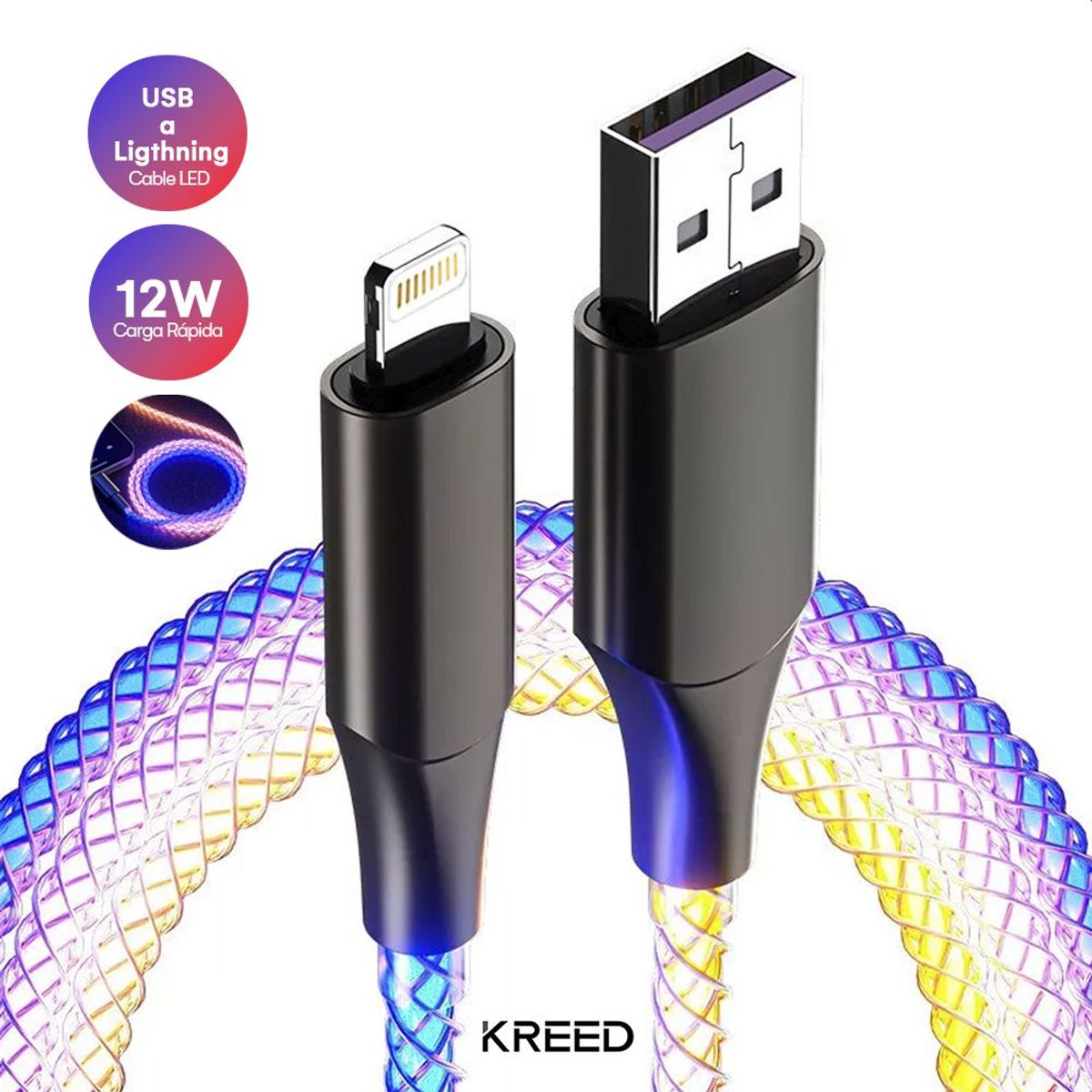 KREED - Cable Lightning a USB Para IPhone  RGB 1m