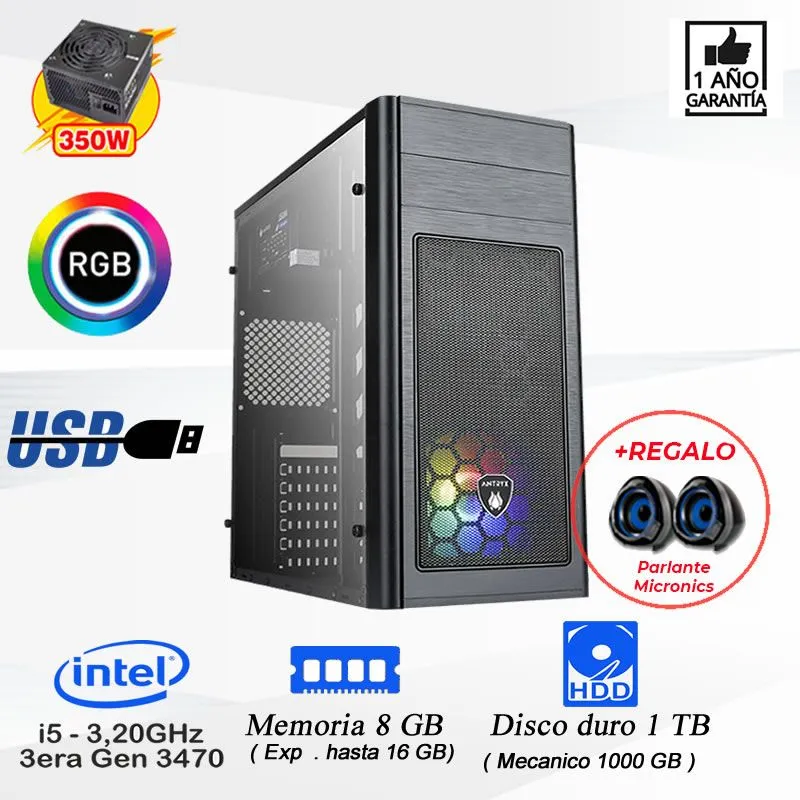 PC Computadora Intel Core I5 3.2 Ghz Ram 8GB Disco 1TB .