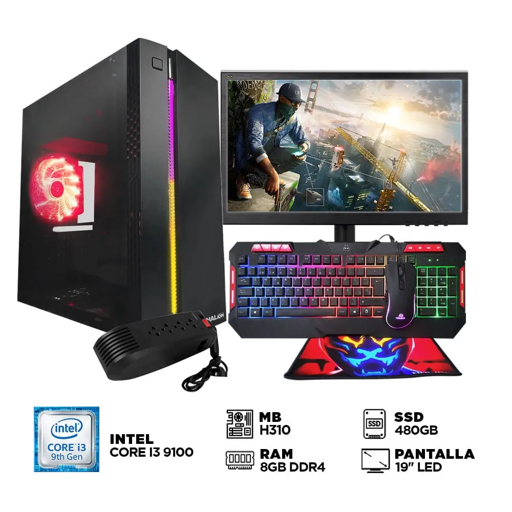 COMPUTADORA CORE I3 9100 RAM 8GB SSD 480GB MONITOR 19 LED
