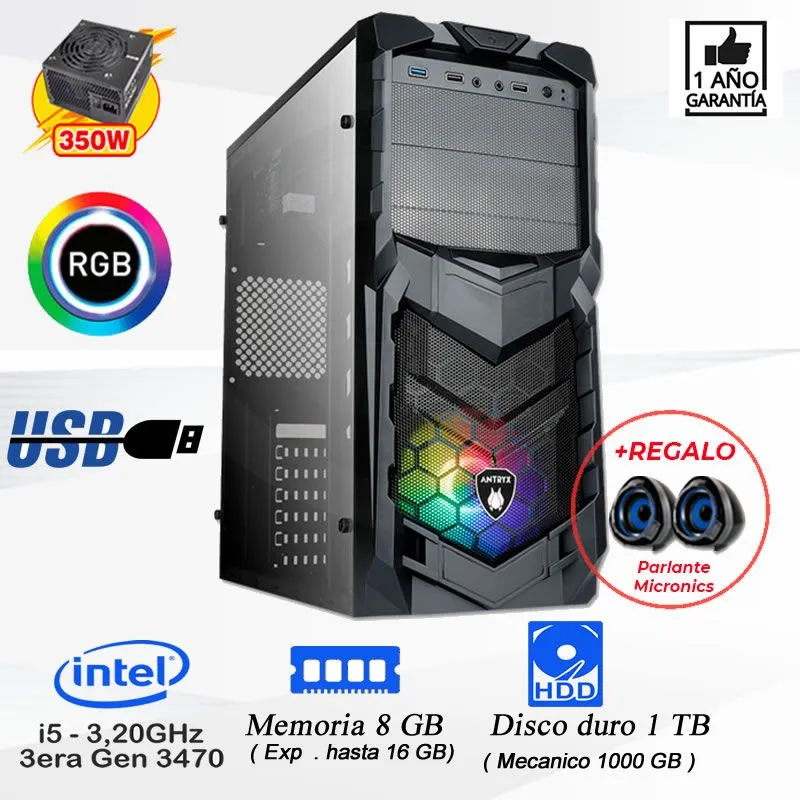 PC Computadora Intel Core I3 3.4 Ghz Ram 8GB Disco 1TB .