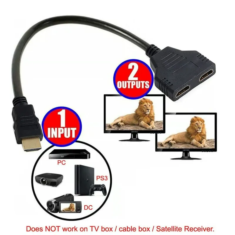 Cable splitter hdmi miltiplicador x2 adaptador conecte equipo