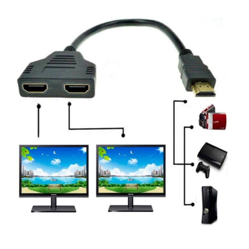 Cable splitter hdmi miltiplicador x2 adaptador conecte equipo