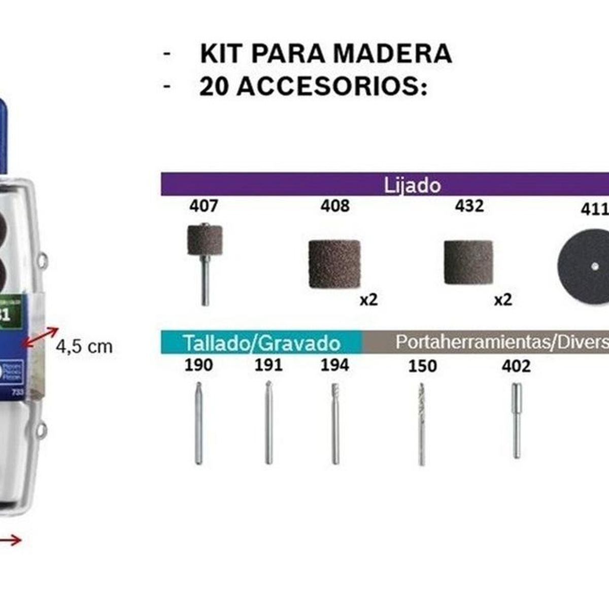 DREMEL - Micro Kit de accesorios para Lijado de Madera Dremel 733