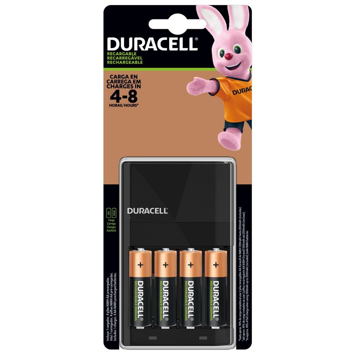 GENERICO - Cargador Duracell con 4 Pilas Aa De 2500mah Recargables