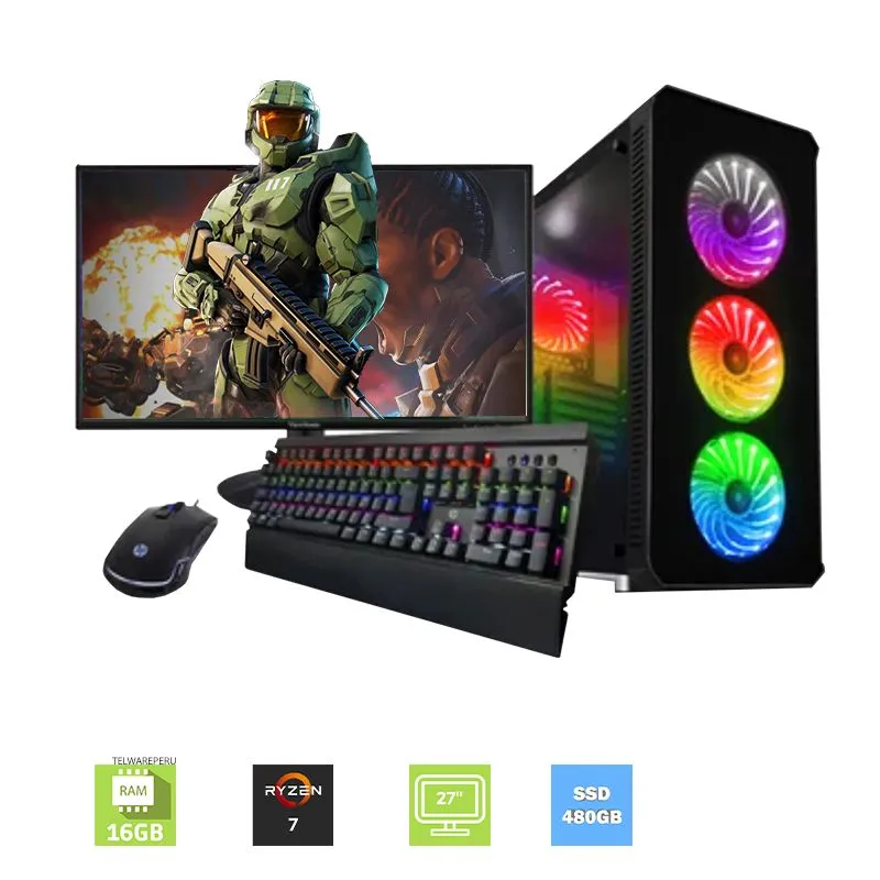 PC GAMER AMD RYZEN 7 3700X RAM 16GB DISC SSD 480GB HDD 1TB VIDEO 8GB MONITOR27''