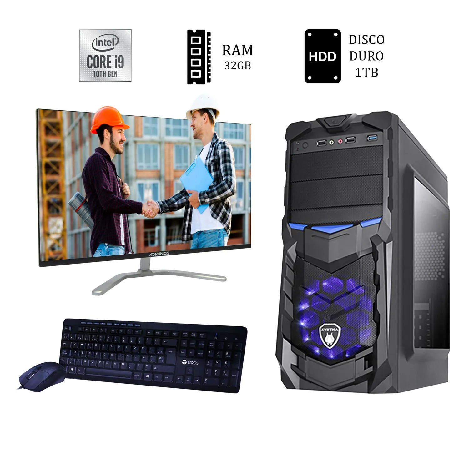 COMPUTADORA INTEL CORE i9-10900 2.8 GHZ MONITOR 24 32GB M2 250GB 1TB RED WIFI