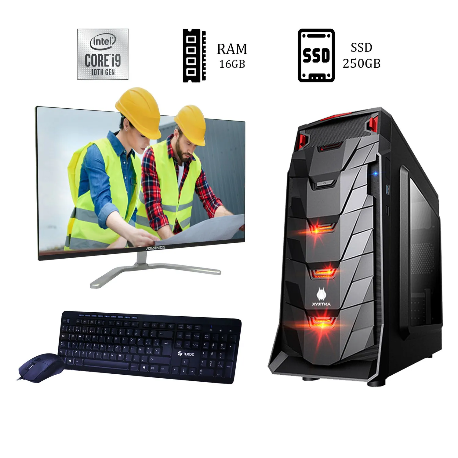 COMPUTADORA INTEL CORE i9-10900 2.8 GHZ MONITOR 24 16GB M2 250GB 1TB RED WIFI