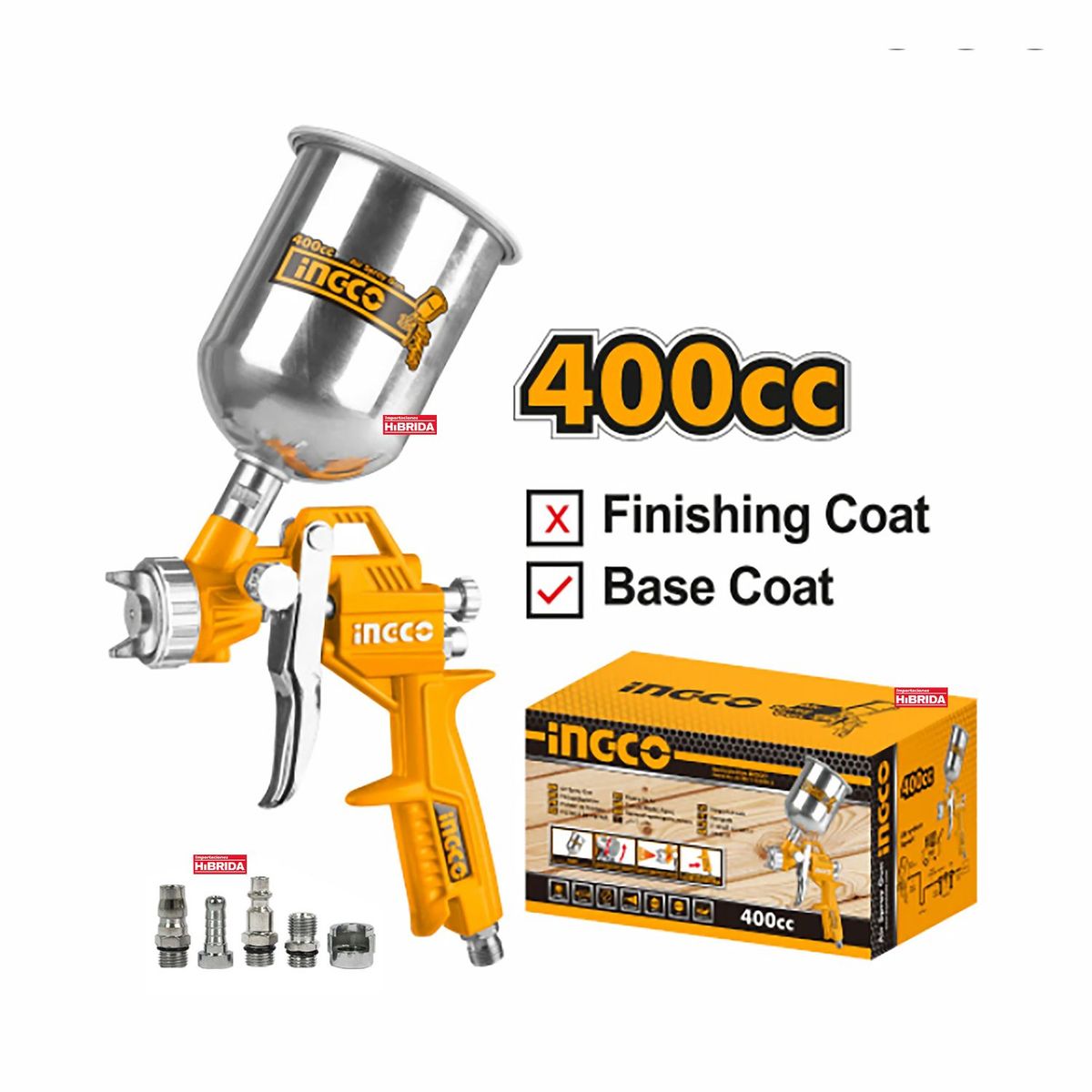 TOTAL TOOLS - PISTOLA DE PINTAR DE GRAVEDAD 400CC CVASO DE ALUMINIO INGCO - ASG4041