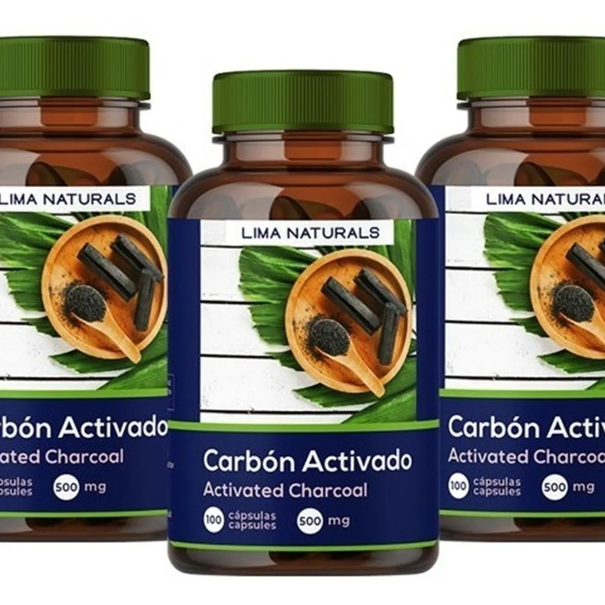 LIMA NATURALS - Pack 03 Frascos Carbon Activado Lima Naturals 100 Capsulas
