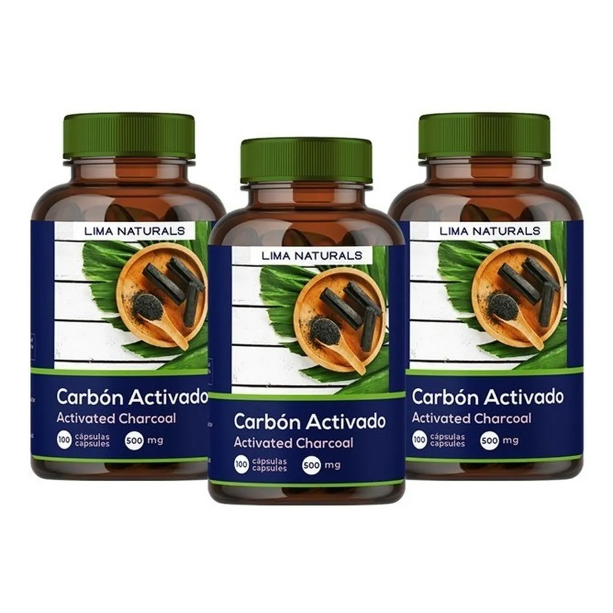 LIMA NATURALS - Pack 03 Frascos Carbon Activado Lima Naturals 100 Capsulas