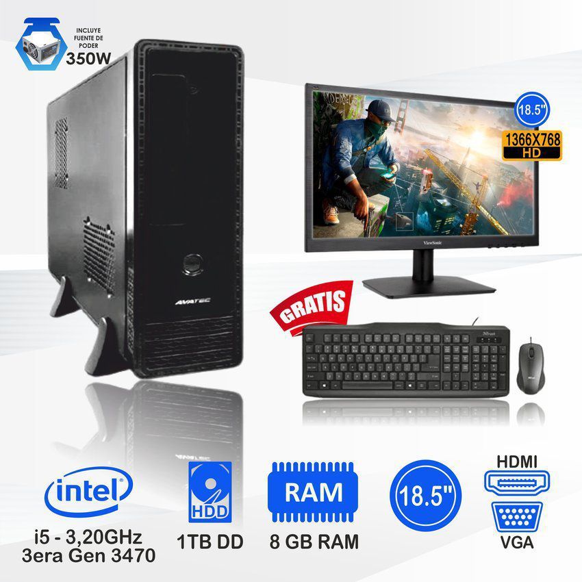Computadora pc intel core i5 3.2 ghz monitor 19 ram 8gb disco 1tb