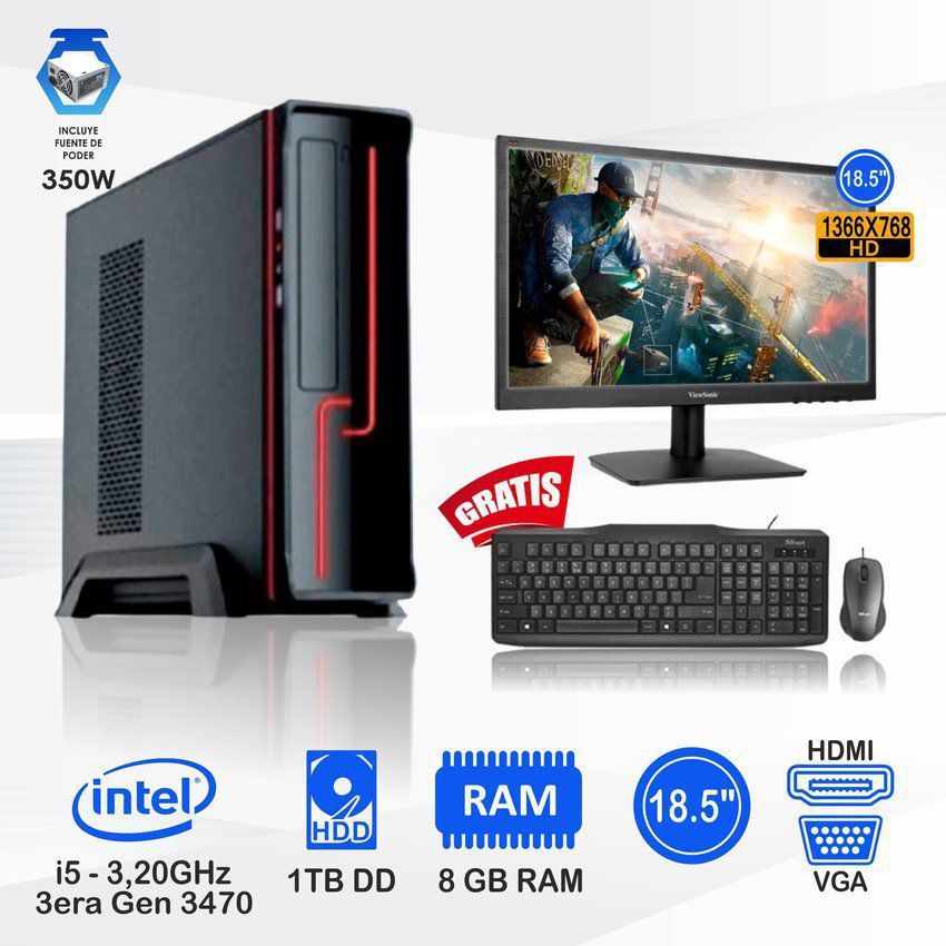 Computadora pc intel core i5 3.2 ghz monitor 19" ram 8gb disco 1tb