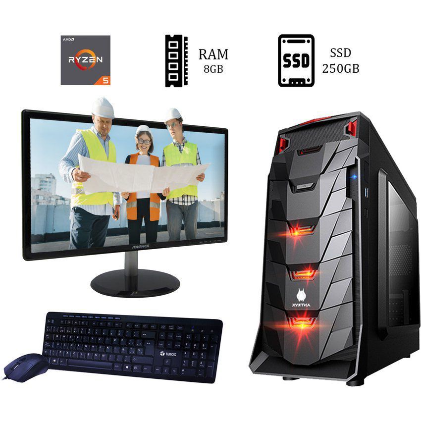 Computadora amd ryzen 5 5600x 3.7ghz monitor 24 8gb m.2 250gb 1tb red wifi