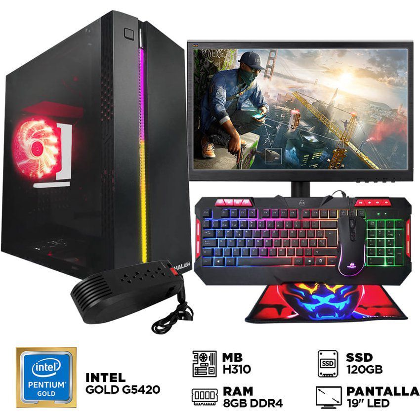 Computadora pentium gold g5420 ram 8gb ssd 120gb monitor 19 led