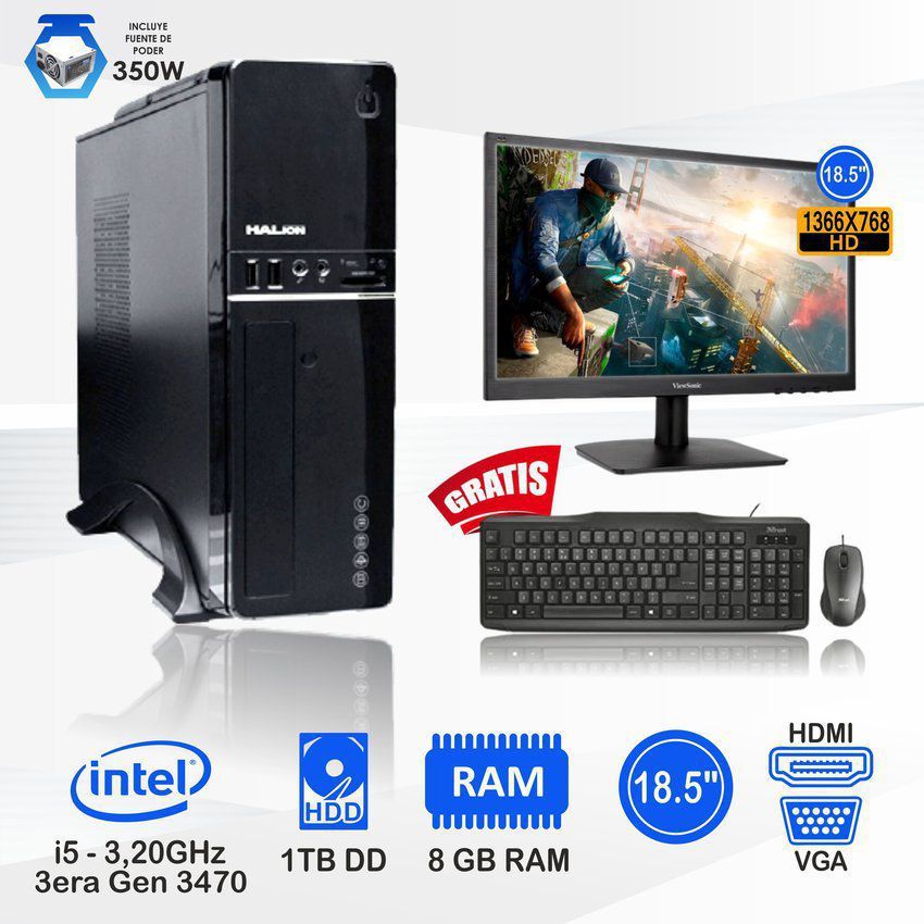 Computadora pc intel core i5 3.2 ghz monitor 19 ram 8gb disco 1tb