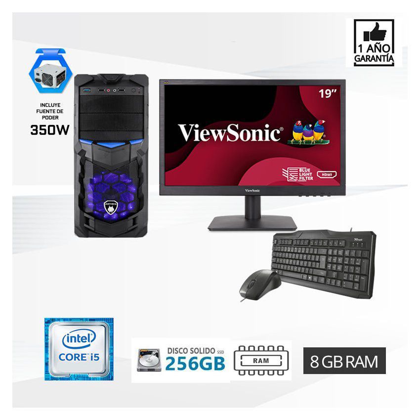 Computadora pc intel core i5 3.2 ghz monitor 19  ram 8gb solido 256 gb