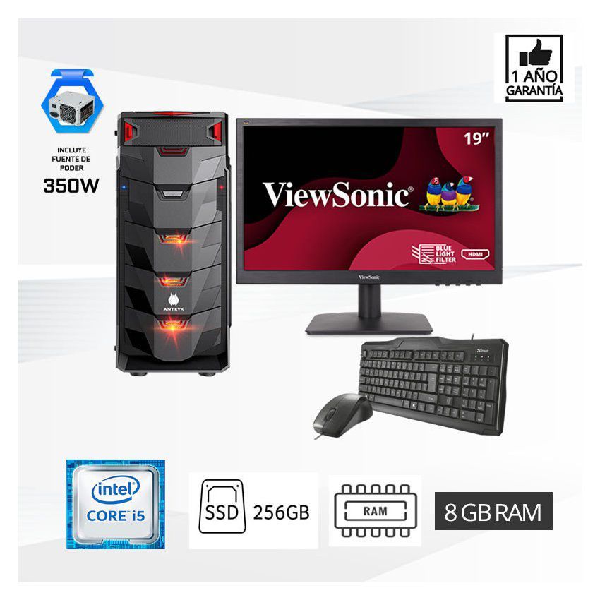 Computadora pc intel core i5 3.2 ghz monitor 19 ram 8gb ssd solido 256 gb