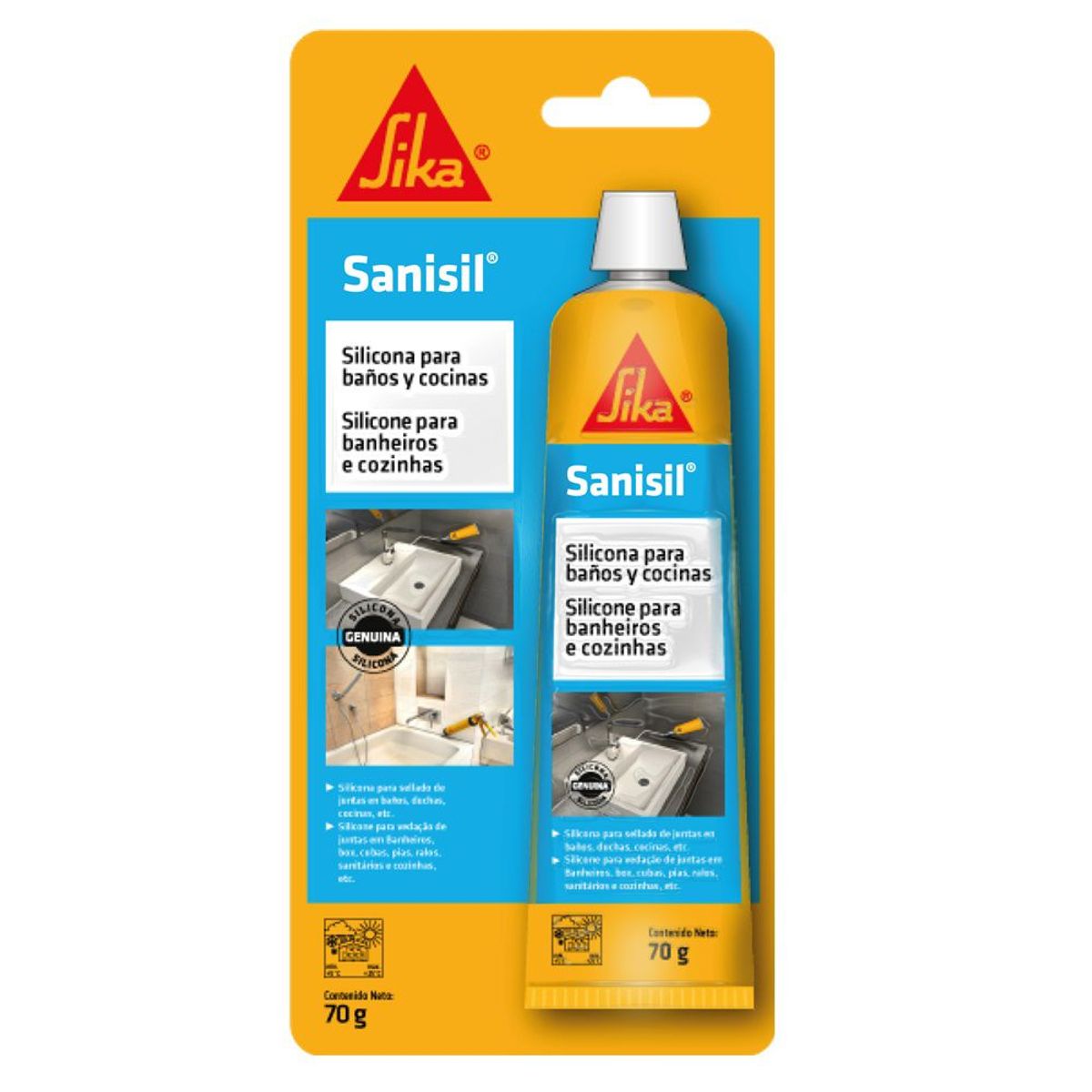SIKA - Silicona acética para baños y cocinas Sanisil transparente x 70 gr