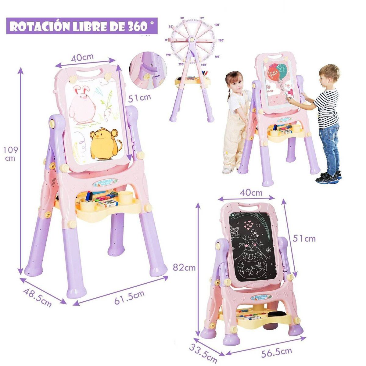 GENERICO - Pizarra  2 en 1 para niños rosa