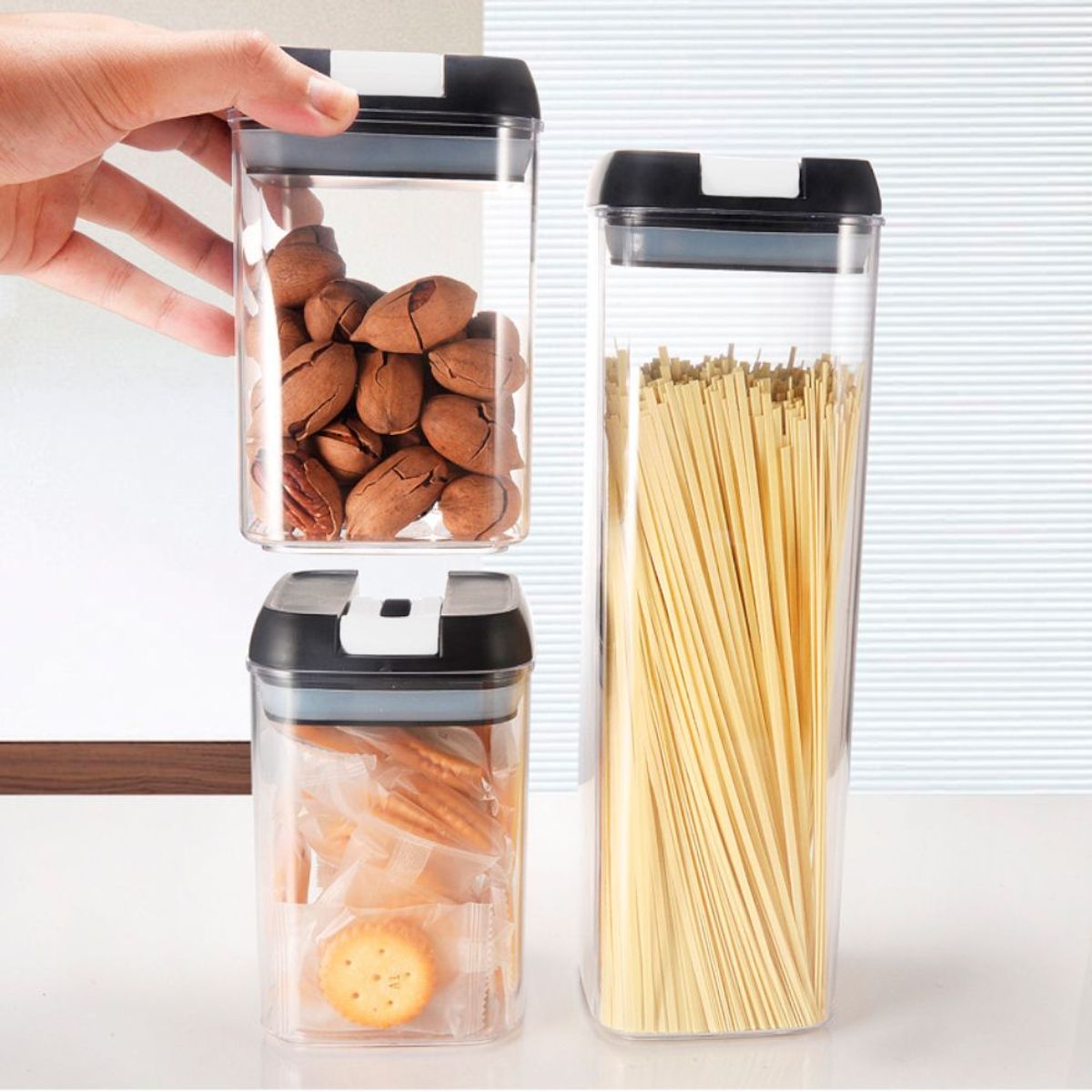 KELLER - Set de 7 Frascos Envases Herméticos Táper de Cocina con Tapa Negro