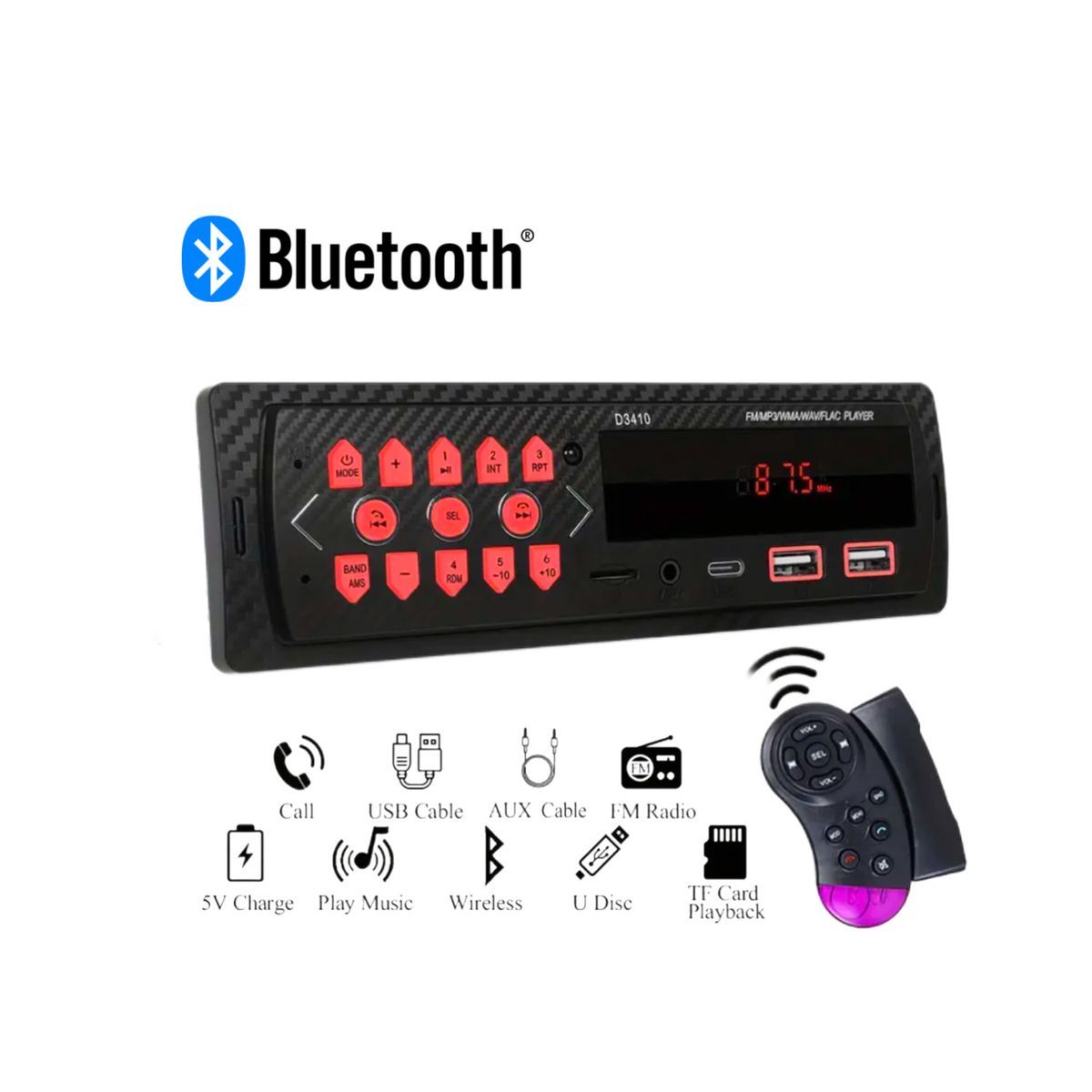 GENERICO - Autoradio Bluetooth 12V - Red Ligths