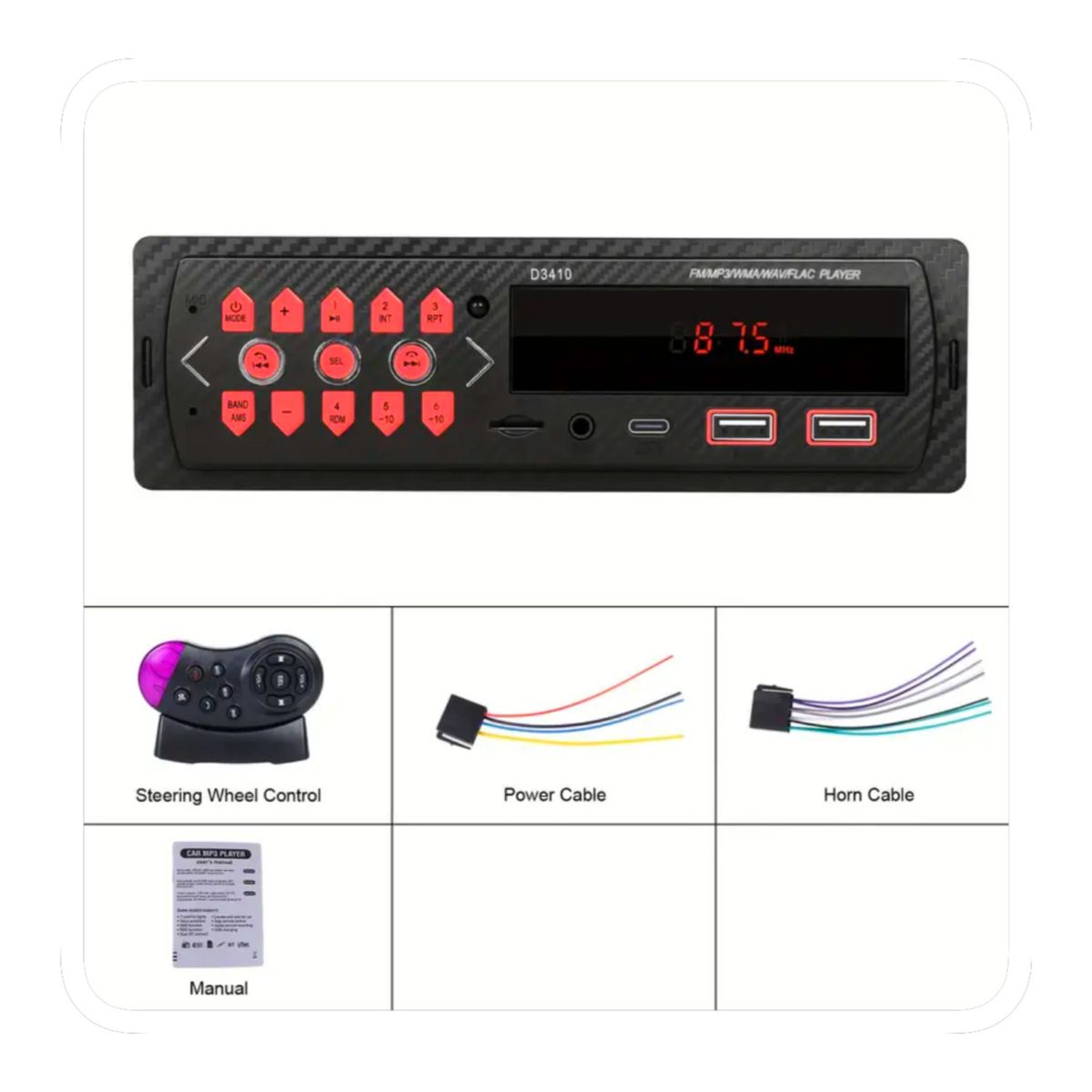 GENERICO - Autoradio Bluetooth 12V - Red Ligths