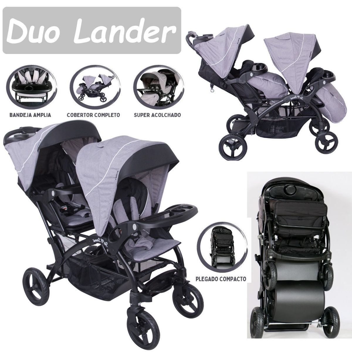 EBABY - Coche Mellicero Pegable Reclinable Triple Bandeja Duo Lander