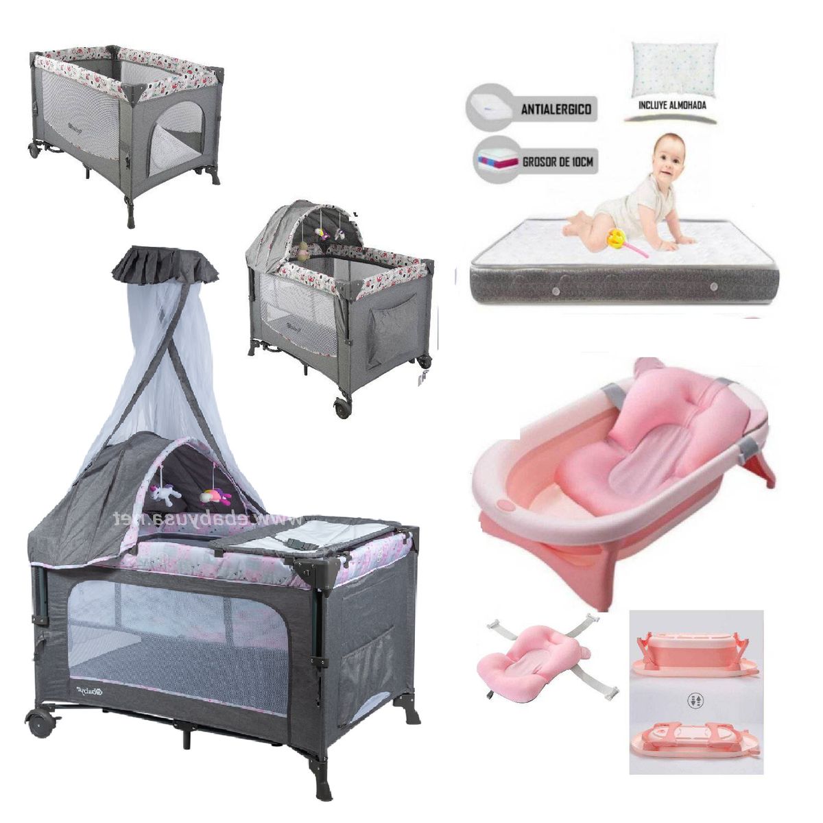 EBABY - Cuna corral dacoracolchontina Rosado