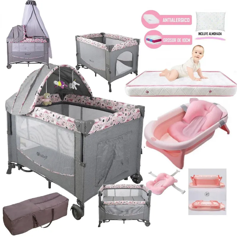 EBABY - Cuna corral dacora g/r_colchon_tina  rosa