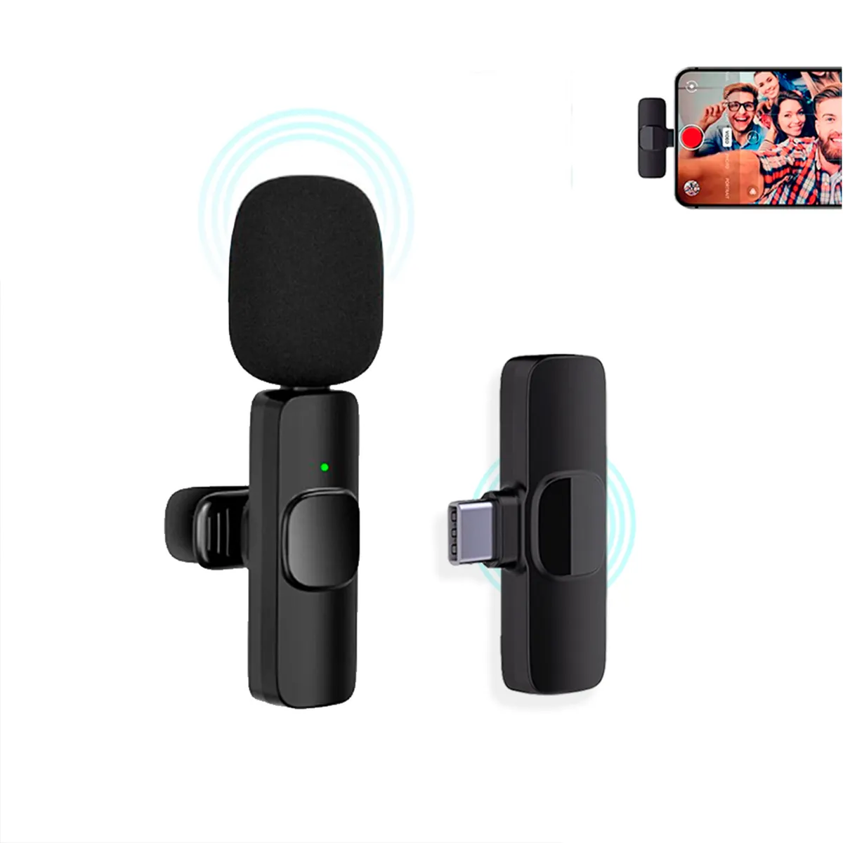 KREED - Micrófono Inalámbrico Solapero Tipo C + Adaptador para iPhone